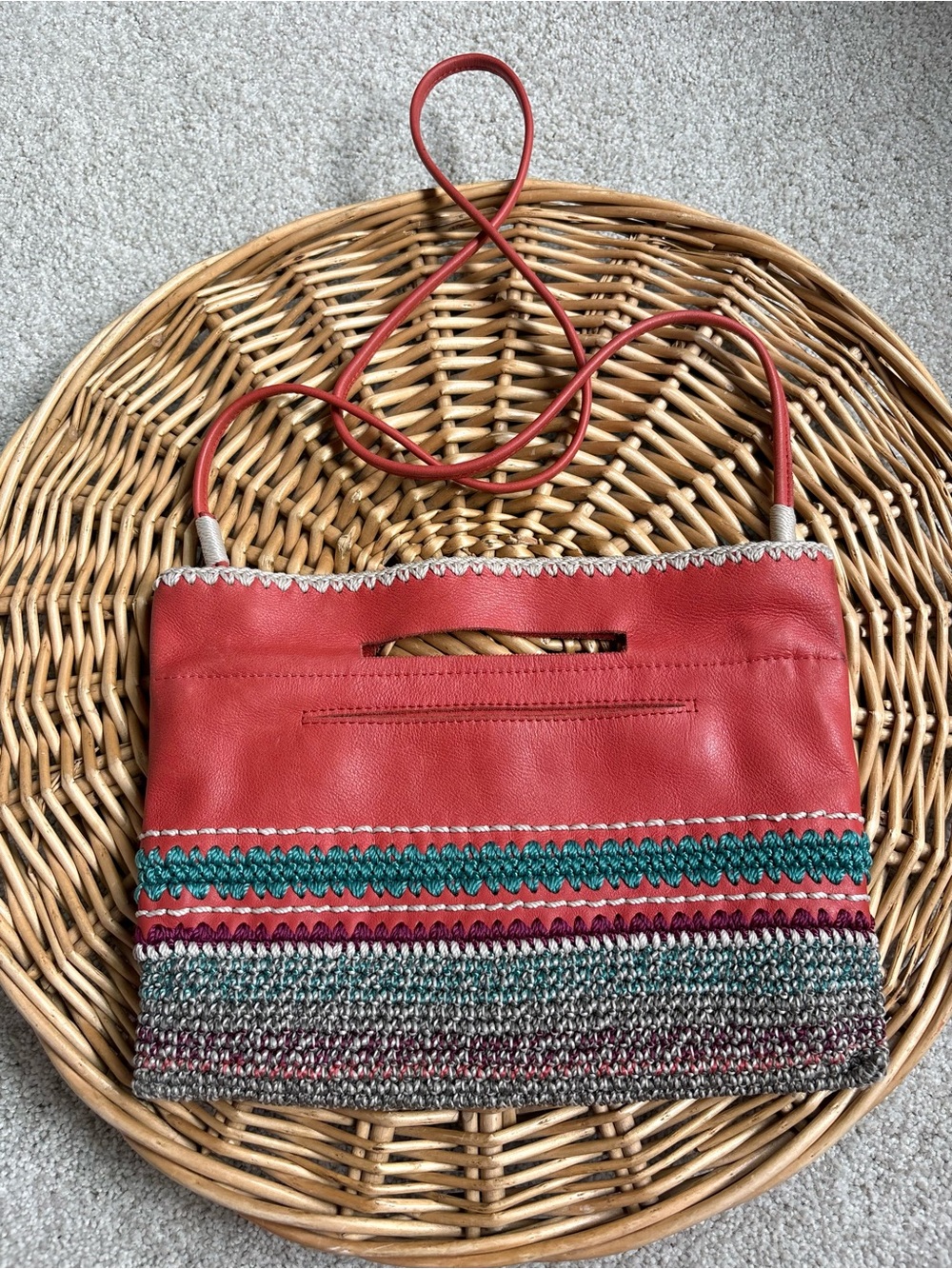 The Sak Coral Turquoise Leather Crochet Linden Convertible Crossbody Bag